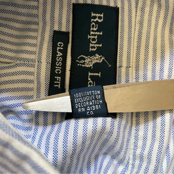 Ralph Lauren Classic Fit Button Down Striped Long Sleeve Shirt Men's Sz 16 34/35 - Picture 7 of 9